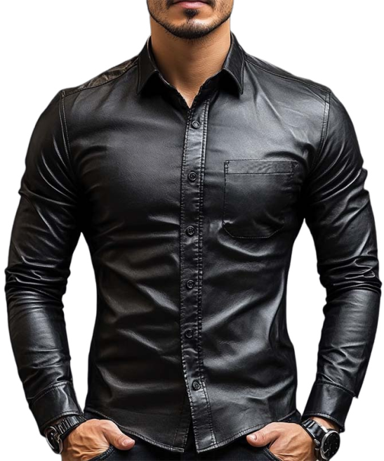 Men's Classic Casual Slim Fit Leather Long Sleeve Shirt