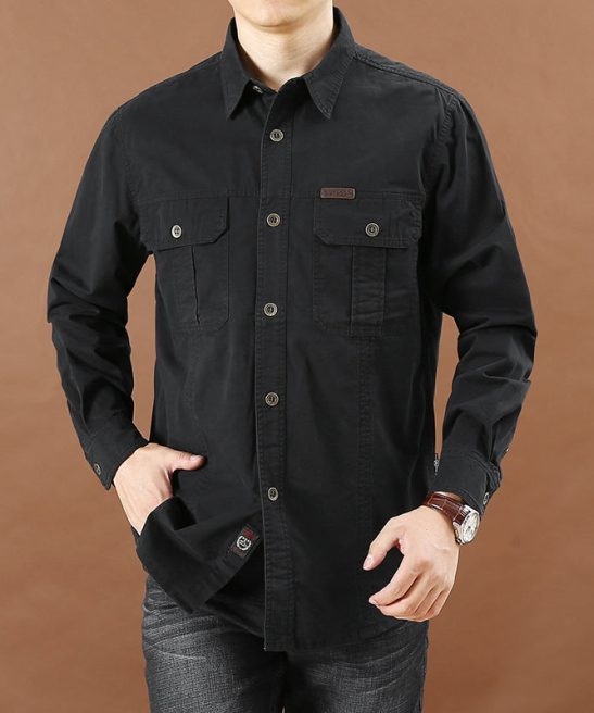 Men's Casual Loose Long Sleeve Solid Color Shirt