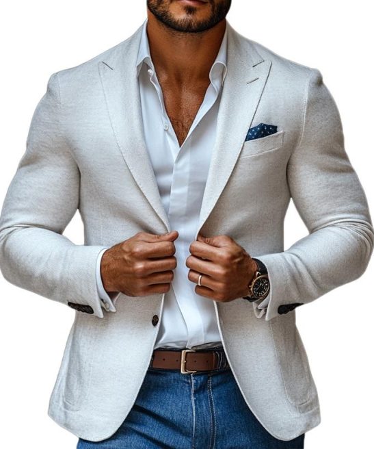 Men's Fashion Solid Color Peak Lapel Two Buttons Casual Blazer