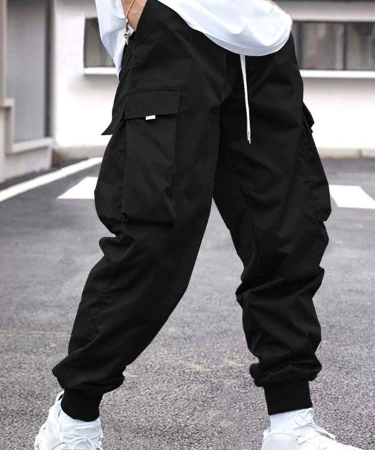 Men Flap Pocket Side Drawstring Waist Cargo Pants