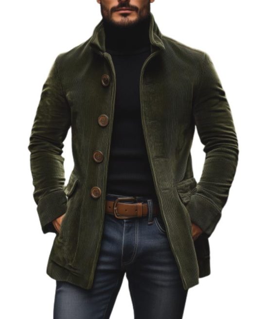 Men's Vintage Corduroy Stand Collar Single Breasted Slim Short Coat