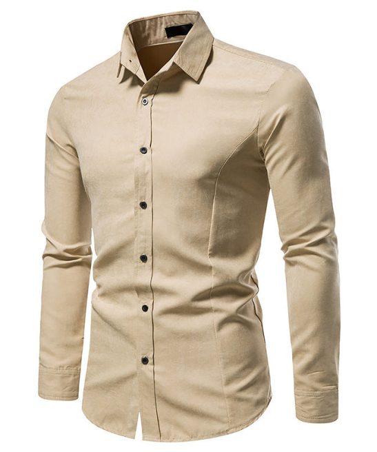 Men's Slim Fit Vintage Long Sleeve Solid Color Shirt