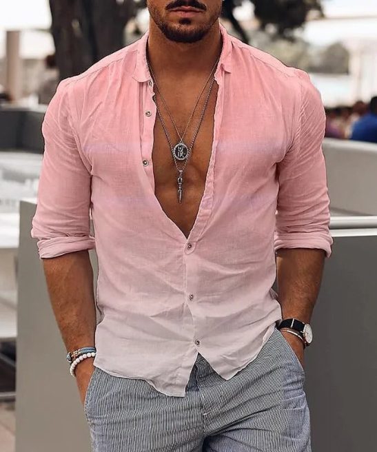 Men's Fashion Polo Collar Long Sleeve Printed Shirt