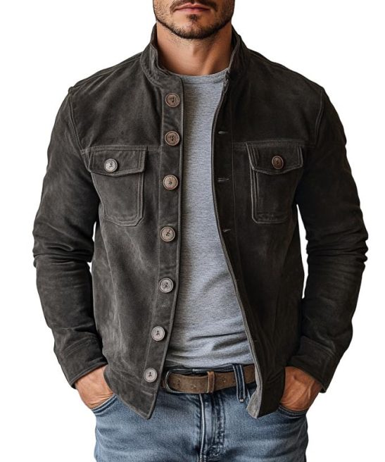 Men's Vintage Suede Single Breasted Stand Collar Jacket
