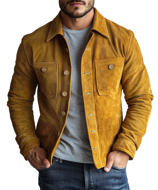Men's Vintage Suede Chest Pocket Single Breasted Jacket