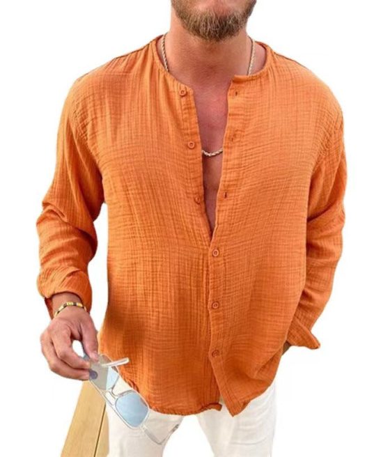 Men's Cotton Linen Casual Long Sleeve Shirt